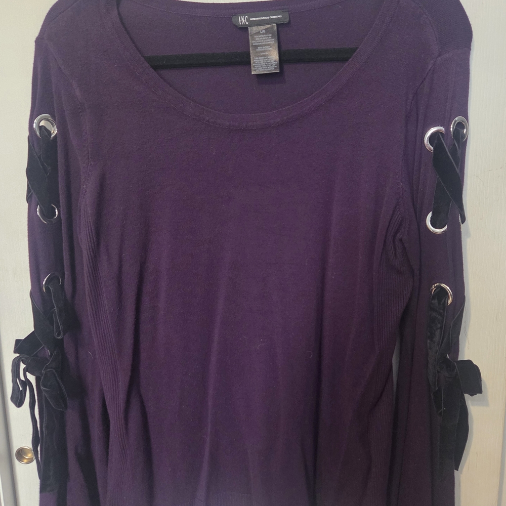 INC International Concepts Purple Large Lace-up Bell Sleeve Sexy Sweater